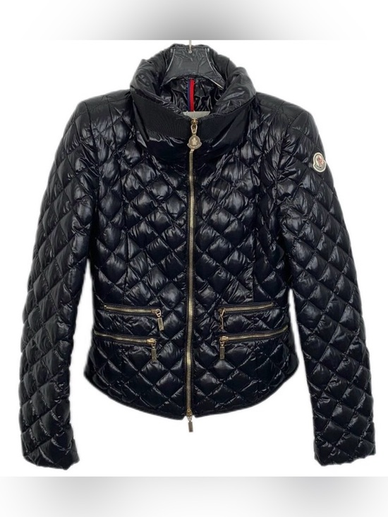 Moncler Jackets & Blazers - Moncler Black Quilted Diamond-Pattern Puffer Jacket with Gold Zips